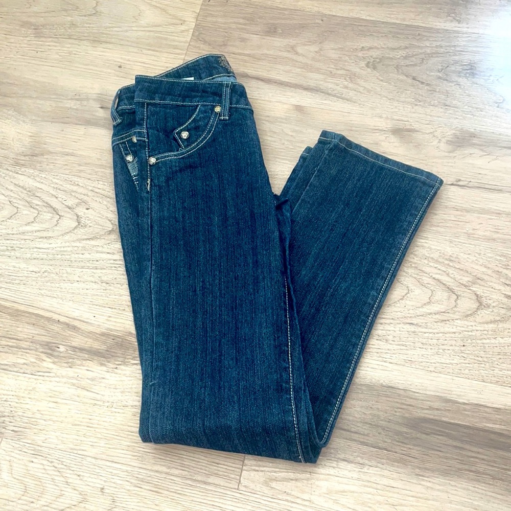 I love you statement pocket jeans dark wash blue 6